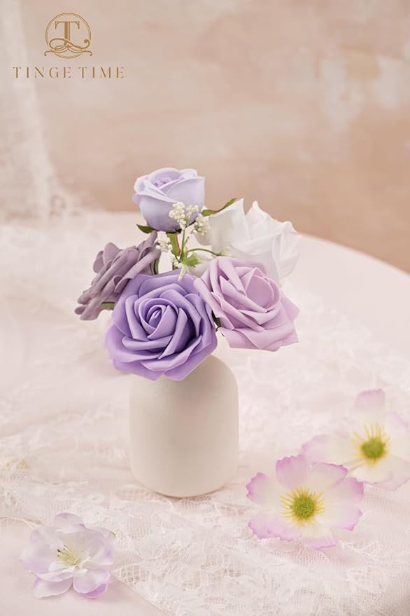 TINGE TIME Artificial Flowers White & Paisley Purple Flower Combo for DIY Wedding Bouquets Table Centerpieces Arrangements Party Baby Shower Home Decorations