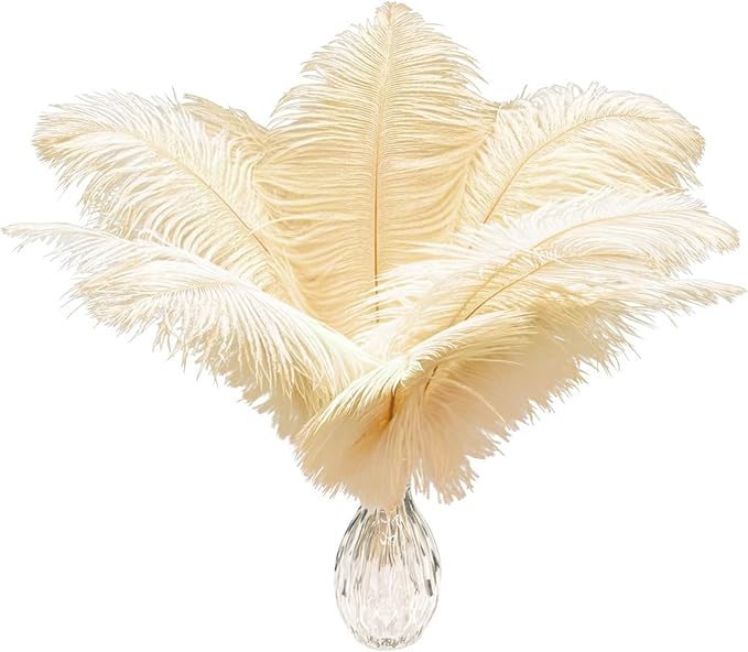 Piokio 20 pcs Champagne Ostrich Feathers 12-14 inch(30-35 cm) Bulk for Wedding Party Centerpieces and DIY Clothes Decoration, Gatsby Decorations
