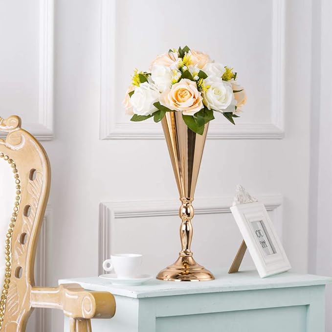 NUPTIO Artificial Flower Centerpieces for Tables: 6 Pcs Peachy Champagne & White Flower Ball Arrangement for Wedding Party - 9.5 Inch Diameter Floral Rose for Bridal Shower Decor