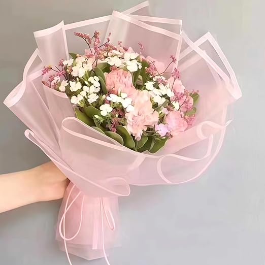 Jutieuo 20 Sheets Light Pink Flower Wrapping Paper, Waterproof Floral Wrap Pink Edge Bouquet Wrapping Paper Florist Supplies (22.8 x 22.8 inch)