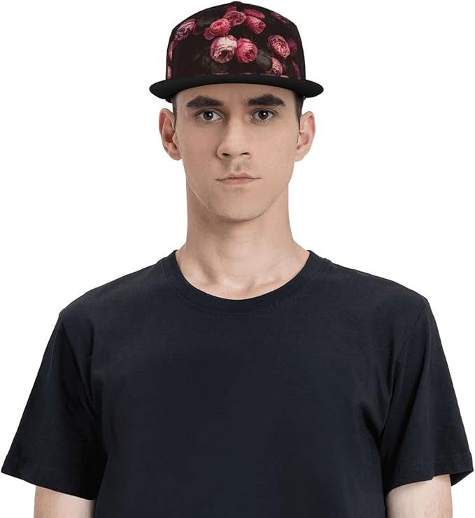 ASYG Rose Baseball Cap Women Hat Fashion Flat Bill Brim Flowers Adjustable Hats Cute Cap