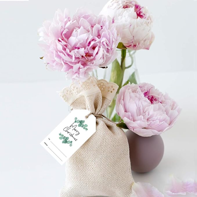 Andaz Press Christmas Holiday Season Classic Gift Tags, Merry Christmas to from Classic Favor Tags, Eucalyptus Leaves Design, for Holiday Events, Parties, and Favors, 60-Pack