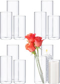 12 Pcs Cylinder Vases Set for Centerpieces, 6/8/10 Inch Tall Clear Glass Vase, Hurricane Floating Candle Holder for Wedding Table Decor, 2.5''/2.7''/3.3''' Diameter (3.3'' X 5.9'',7.9'',9.8'')