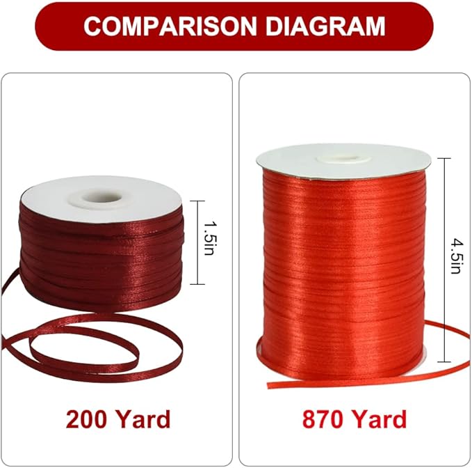 1/8 Inch x 200 Yards Deep Red Claret Thin Solid Satin Ribbon Spool Double Face Woven Fabric Ribbons for Crafts Hanging Tags Invitation Card Balloons Bouquet Hair Gift Wrapping Party Decoration
