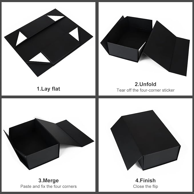 Black Gift Box With Magnetic Closure Lid 10" X 6" X 3" for Presents, Luxury Packaging, Bridesmaid Gifts, Birthdays, Christmas - Cute Magnetic Box