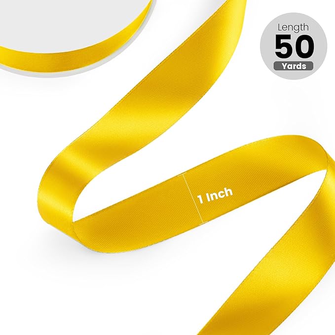 1" x 50 Yards Satin Ribbon - Yellow Silk Ribbon with Spool - Ideal for Gift Wrapping, Floral Bouquets, Crafts, Wedding Party Decorations, Christmas and Sewing Projects