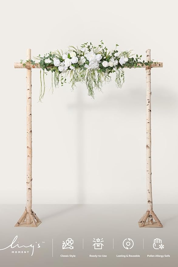 Ling's moment Wedding Arch Flowers - 6.5FT Floral Garland for Ceremony Arbor Backdrop Decoration - Artificial Rose Floral Swag for Sweetheart Table Birthday Party, Baby Shower, Lily White
