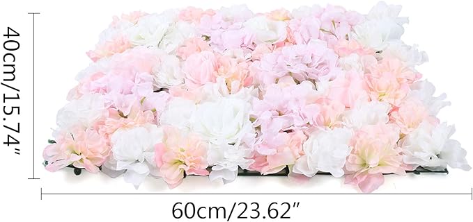 16"x 24" Artificial Flower Wall Panels,Flower Wall Mat Silk Flower Panels for Outdoor Garden Backyard Fence Fence Privacy Screen and Indoor Wall Decor(20Pcs Champagne+Light Pink+White)