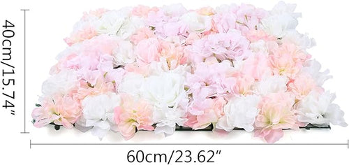 16"x 24" Artificial Flower Wall Panels,Flower Wall Mat Silk Flower Panels for Outdoor Garden Backyard Fence Fence Privacy Screen and Indoor Wall Decor(20Pcs Champagne+Light Pink+White)