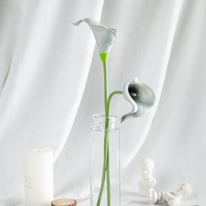 DuHouse 20Pcs Artificial Calla Lily Flower Real Touch Latex Flowers for DIY Wedding Bouquet Party Home Decor (Grey)