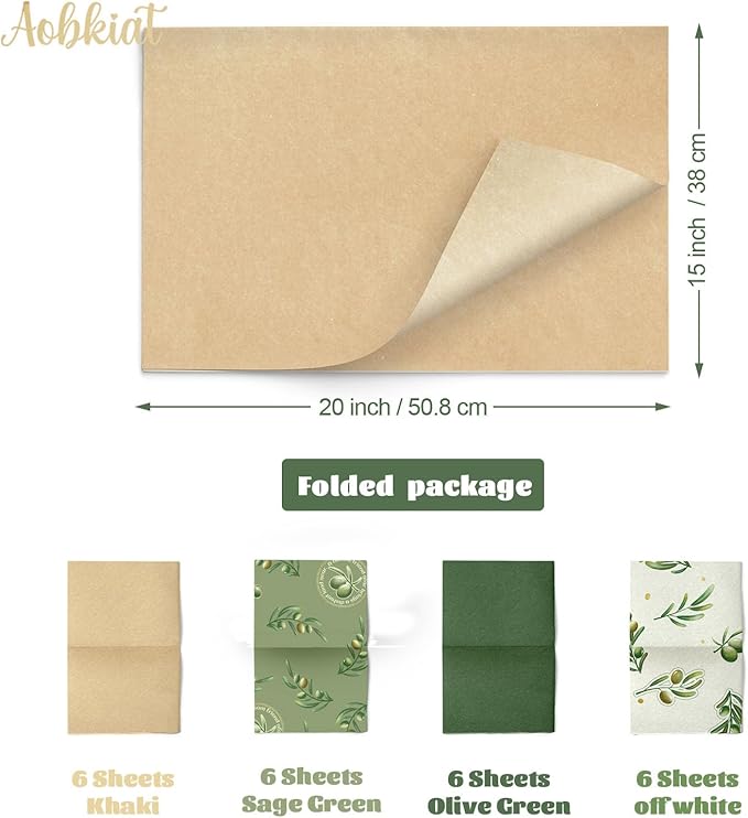 Aobkiat Christmas Green Tissue Paper for Bags,20 x 15 Inch Olive Leaf Wrapping Paper for Friends Family Present Packaging Gift Wrap,Wedding,Birthday,Xmas,New Year,DIY Craft,24 Sheets