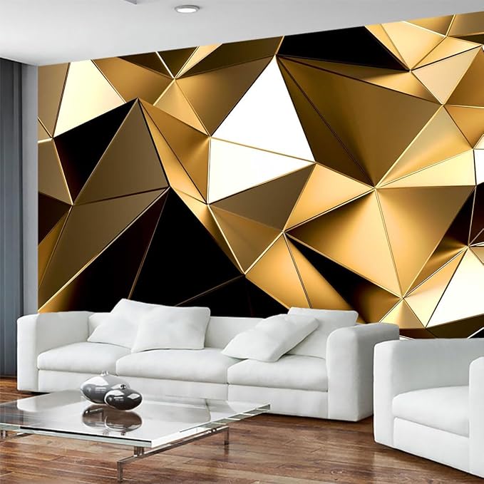 Golden 3D Geometric Lines Wallpaper for Large Walls, Sofa and TV Background