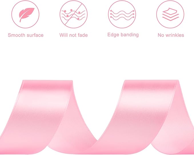 1-1/2 Inches 100 Yards Pink Satin Ribbon, Solid Fabric Ribbon Roll for Flower Bouquets, Gift Wrapping, Wedding, Handmade Crafts