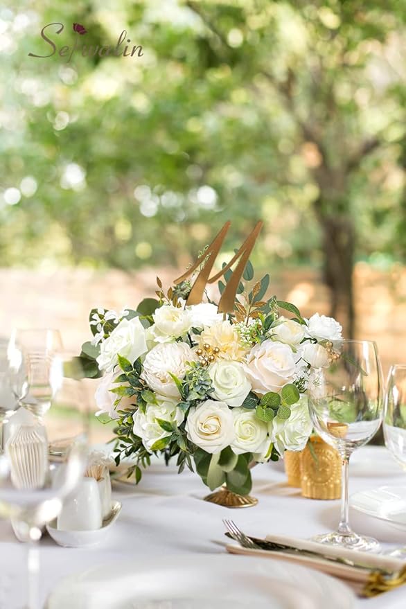 Serwalin Artificial Flowers White Peony Flowers Fake Wedding Flowers Cake Flowers for Wedding Bouquets Bridal Shower Centerpieces Floral Arrangements Party Decor