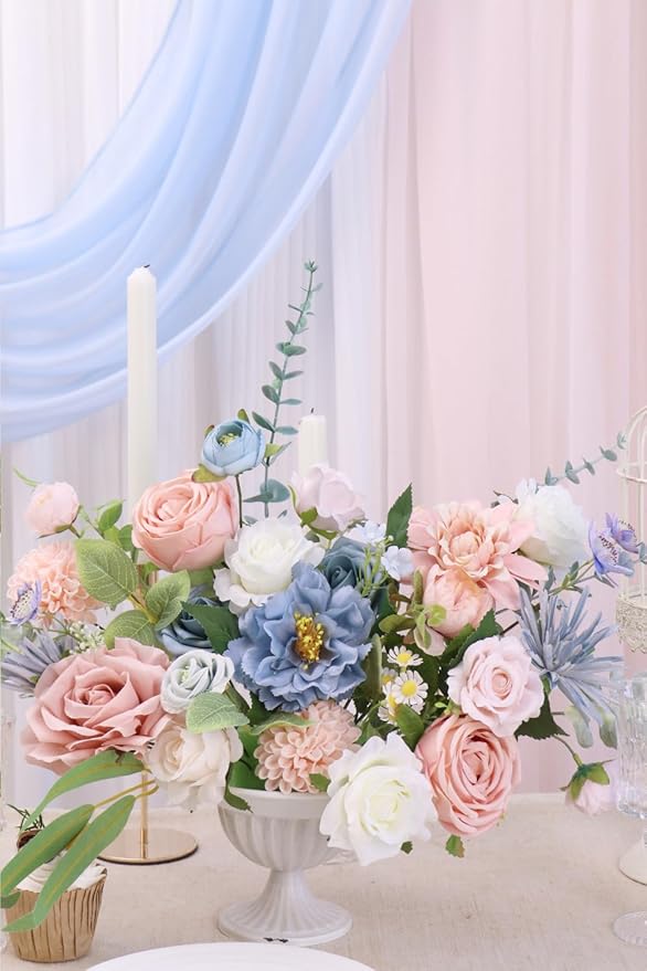Artificial Flower Combination Box Set Artificial Flower Loose Leaves and Stems DIY Wedding Center Bouquet Bride Wedding Baby Shower（Nostalgia Blue Powder）