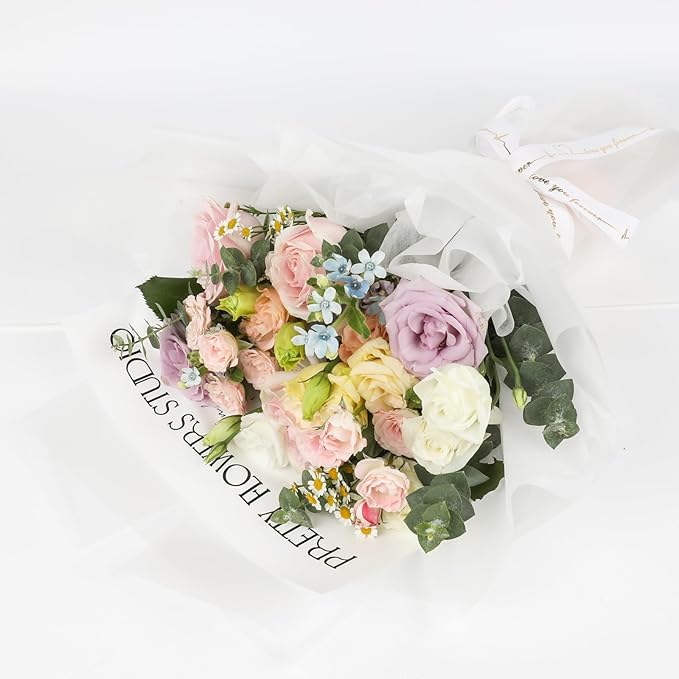 NESCCI 20 Sheet Flower Wrapping Paper - Waterproof Floral Bouquet Wrapping Paper, Florist Supplies Packaging Paper for Wedding Birthday Gift DIY(Transparent White)
