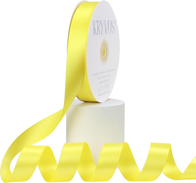 Lemon Yellow Satin Ribbon, Double Faced 7/8 Inch X 50 Yards Lemon Yellow Ribbon, Premium Satin Ribbon for Gift Wrapping, Crafts, Hair Bow Making, Sewing, Flower Bouquet, Wedding Party Decor