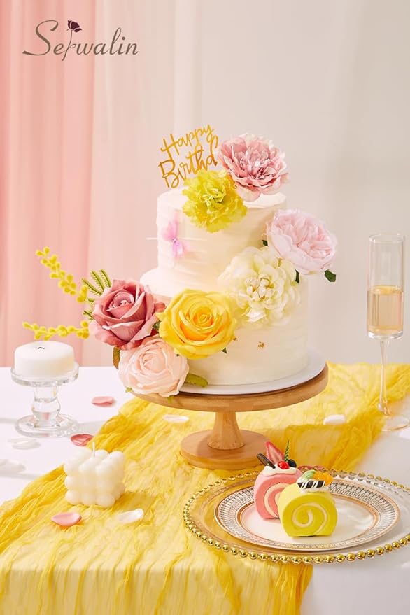 Serwalin Artificial Flowers,Pink Yellow Silk Fake Flowers Box for DIY Wedding Bridal Bouquet, Wedding Cake Flowers for Table Centerpieces Birthday Party Bridal Shower Home Decorations