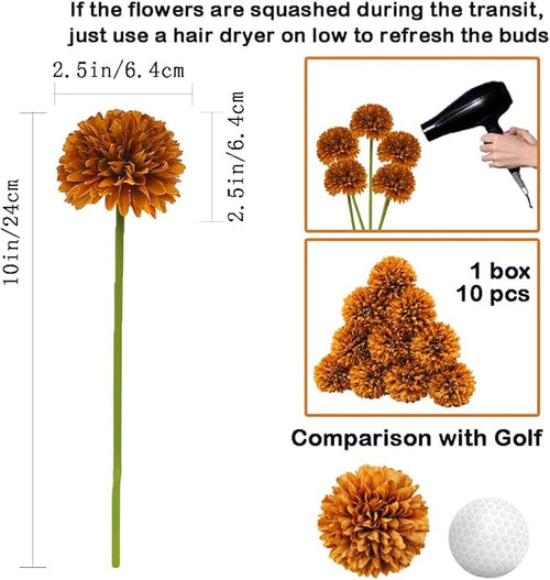 10Pcs Artificial Fake Flower Plants Silk Chrysanthemum Ball Hydrangea Arrangements Wedding Bouquets Decor Home Kitchen Garden Party Table Floral centerpieces DIY(Coffee Brown)