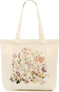 Aesthetic Floral Canvas Tote Bag for Women with Pocket, Tote Bags for Grocery Shopping Travel Christmas Birthday