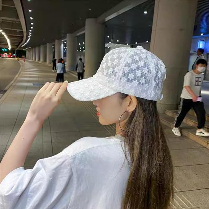 Women's Lace Flower Baseball Cap, Adjustable Hollow Design Summer Sun Hat, Breathable for Casual Outfits Daily Sun Protection
