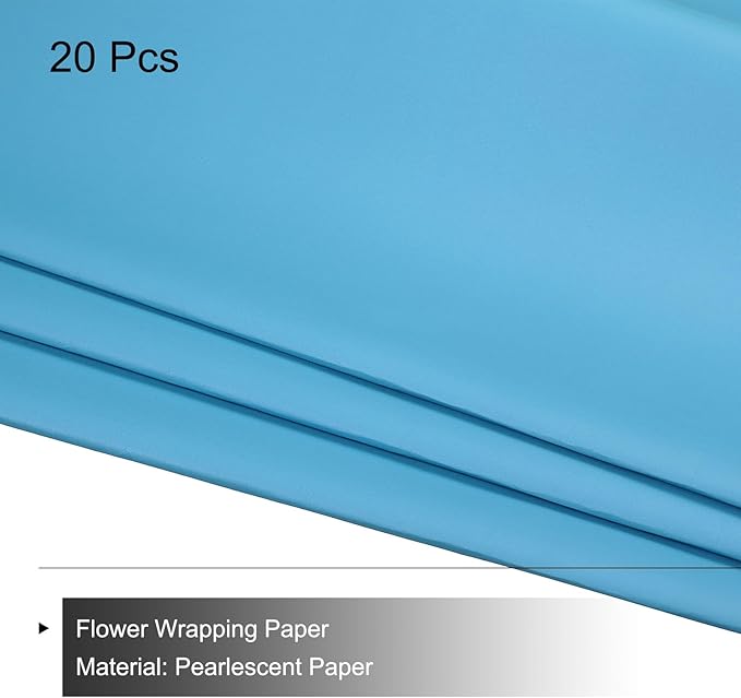 MECCANIXITY Pearlescent Film Flower Wrapping Paper 22.8x22.8 Inch Waterproof for DIY Crafts, Gift/Gift Box Packaging Lake Blue Pack of 20