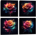 Pankila Colorful Rose Wall Art Rose Floral Pictures Canvas Prints Abstract Rose Flower Wall Decor for Living Room Bedroom Bathroom Home Decorations Framed Artwork (20''W x 20''H x 4)