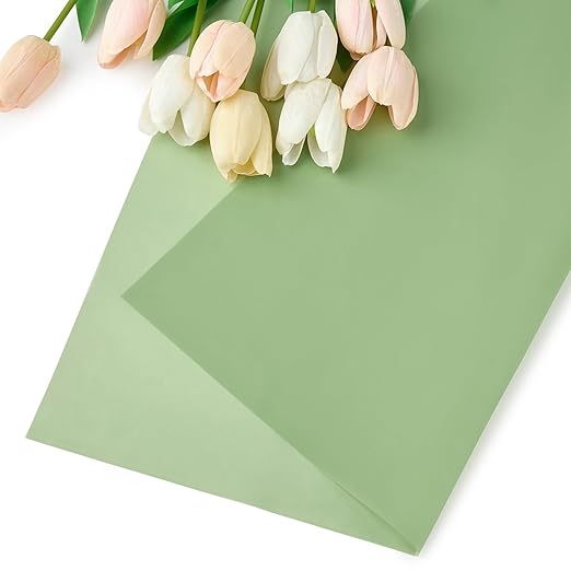 Jutieuo 20 Sheets Light Green Flower Wrapping Paper, Waterproof Solid Floral Bouquet Wrapping Paper, Florist Supplies Packaging for Wedding Birthday Gift DIY Craft (22.0 x 22.0 inch)