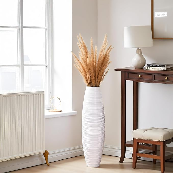 Tall Floor Vase, 27.5 inches (70cm, 2.3FT) Floor Vase Sturdy and Luxurious,Tall Vases for Country Home Decor, Living Room, Resin White Vases