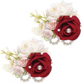Dark red Rose Wrist Corsage, Pack of 2 PCS Wedding Bridal Wrist Flower Corsage Hand Flower Artificial Silk Rose Decor for Prom Party Wedding (Dark-red, 2pcs).