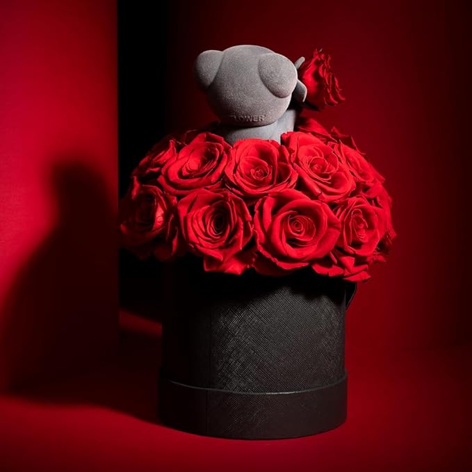 JoyFlower Preserved Real Rose in Acrylic Box, Forever Flowers Red Rose Bear Gift for Women Wife Girlfriend Mom Grandma, Eternal Rose Gifts for Birthday, Anniversary, Christmas, Valentines Mothers Day