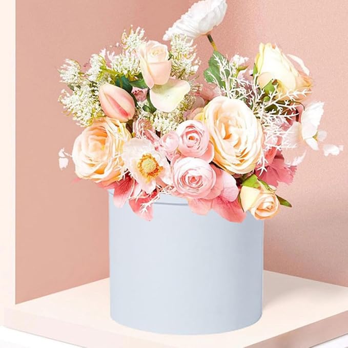 SEWACC 2pcs Round Floral Packaging Boxes Cardboard Buckets for Valentines Bridal Shower Favors DIY Flower Arrangements and Storage