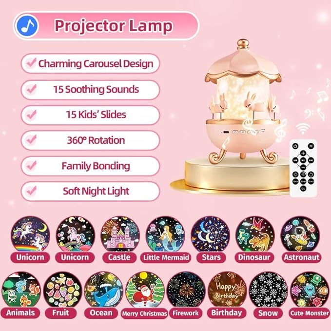 Onefire Night Light for Kids Gifts, 15 Sound Machine Baby Night Light, 15 Films Star Projector for Kids Room Decor, Brightness Unicorn Light Projector for Toddler Girl Toys Toddler Girl Gifts Age 1-5