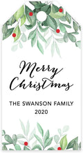 Andaz Press Personalized Christmas Holiday Season Classic Gift Tags, Merry Christmas Custom Family Name and Year, Watercolor Holly Leaves Design, for Holiday Events, Parties, and Favors, 60-Pack