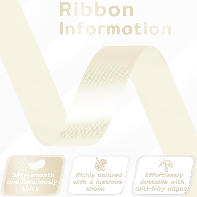 60 Yards Ivory Satin Ribbon 7/8 Inch, Solid Cream Polyester Fabric Ribbon for Gift Wrapping, Crafts, Flower Bouquet, Wedding, Baby Shower, Nursery Party, Festival, Christmas