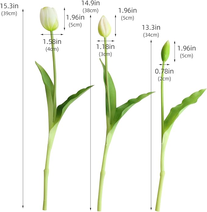 Artificial Flowers 10pcs Fake Tulips Real Touch, Faux Latex Tulips Flowers with Gift Box Soft Faux Tulips Bouquets Arrangements for Party Wedding Home Room Decoration(White)
