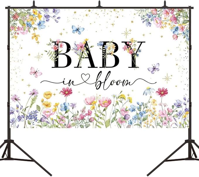 Boho Wildflower Baby Shower Backdrop Baby in Bloom Background Butterfly Flower A Little Wildflower is on The Way Decorations Girls Floral Baby Shower Banner with Copper Grommets