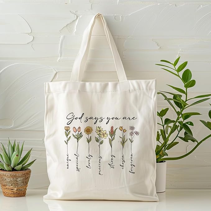 Aesthetic Canvas Tote Bag, Floral Pattern, Medium Size, Female, Eco-friendly, Double-sided Design