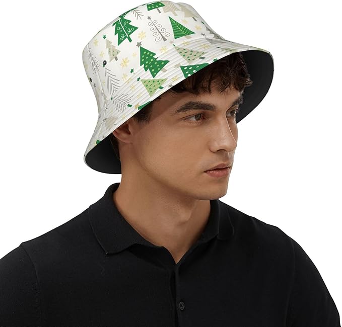Christmas Navy Blue Tree Bucket Hat Novelty Sun Hats Trendy Fisherman Cap for Men and Women
