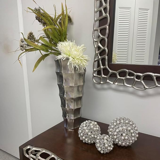 Modern Day Accents 3877 Facetas Perla 3" Silver Cristal & Pearl Spheres - Set of 2, Home Decor, Coffee Table Decor, Decorative Balls, Gem Sphere Ball, Modern Home Decor, Bowl fillers, Gemstone