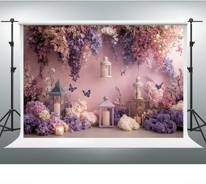 YongFoto Elegant Flower Wall Backdrop 10x8ft Floral Butterfly Candle Photography Background Baby Bridal Shower Wedding Girl Birthday Party Banner Room Decor Portrait Photoshoot Wallpaper Photo Booth