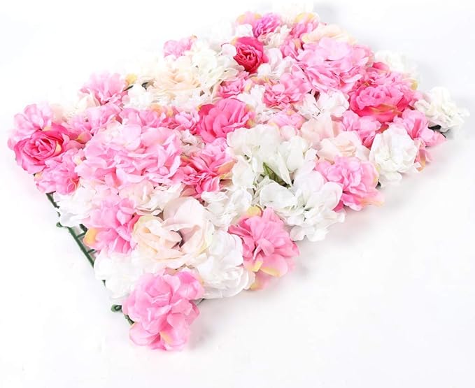 16"x 24" Artificial Flower Wall Panels,Flower Wall Mat Silk Flower Panels for Outdoor Garden Backyard Fence Fence Privacy Screen and Indoor Wall Decor (8Pcs Pink+White 8)