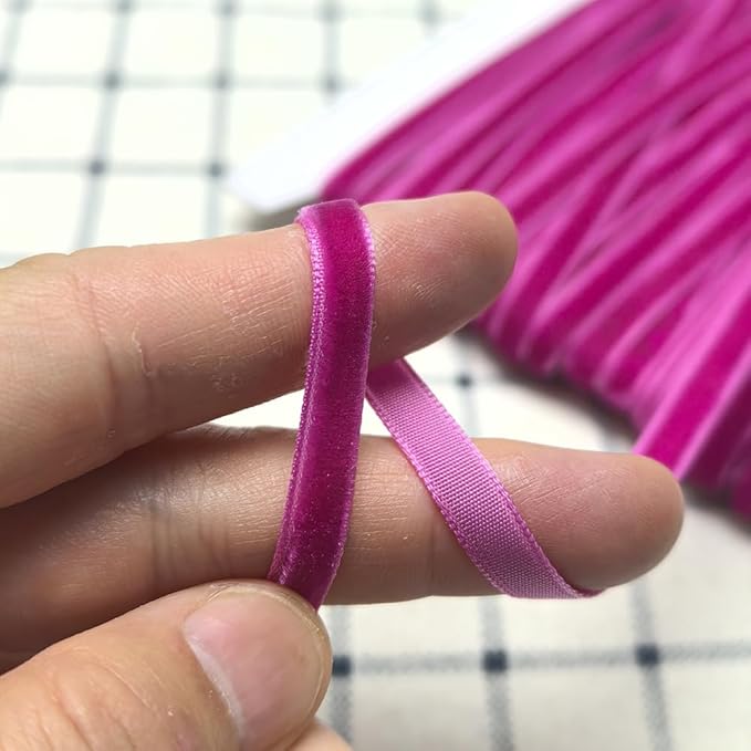 Chenkou Craft Fuschia 25 Yards 1/4" Velvet Ribbon Lots Bulk (Fuschia, 1/4"(6mm))