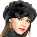 VECRY Lady French Beret 100% Wool Beret Floral Dress Beanie Winter Hat