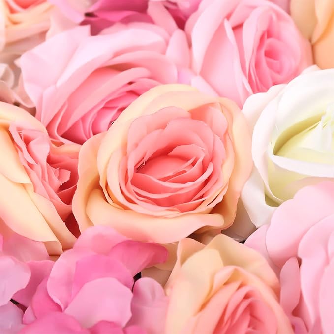 16"x 24" Artificial Flower Wall Panels,Flower Wall Mat Silk Flower Panels for Outdoor Garden Backyard Fence Fence Privacy Screen and Indoor Wall Decor (4Pcs Pink+Champagne+White)