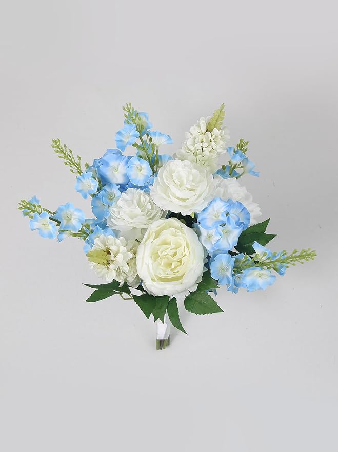 Rinlong 1Pc Baby Blue Bridesmaids Bridal Bouquet Artificial Delphinium Wedding Bouquets for Bride Bridesmaid Silk Bouquet for Wedding Prom