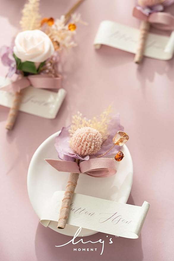 Ling's moment Boutonniere for Men, 6pcs Groom Groomsmen Boutonniere, Artificial Flowers for Wedding Decor/Prom/Homecoming, etc.Purple Lilac Boho