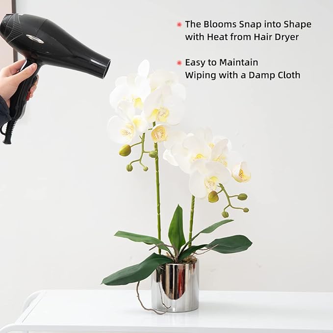 Artificial Orchid Flowers White Faux Orchids with Ceramic Vase Vivid Fake Phalaenopsis Flower Arrangement Gorgeous Artificial Plants for Office Desk Wedding Party Exhibition Center & Home Table Decor