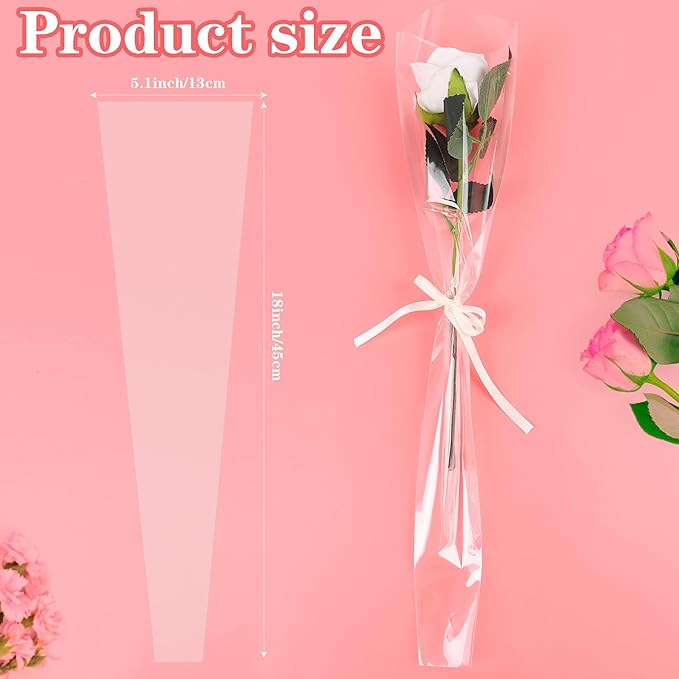 FOIMAS Flower Sleeves Bags,100Pcs Single Rose Packaging Bags for Mother'S Day Valentine's Day Flower Wrapping Party Supply Wedding Graduation Gift