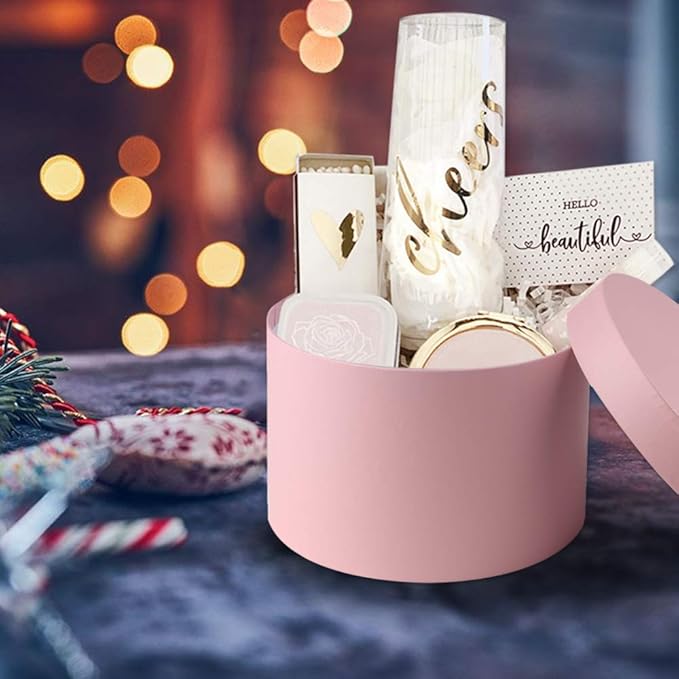 Briful Round Gift Boxes with Lids Set of 4 Pink Gift Box Assorted Sizes Nesting Gift Boxes for Presents Birthday Bridesmaid Wedding Valentines Christmas Party Favor Boxes